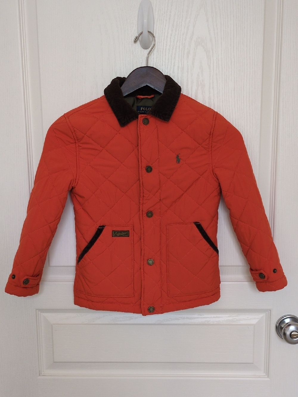 Polo by Ralph Lauren Orange Quilted Puffer Jacket with Brown Collar